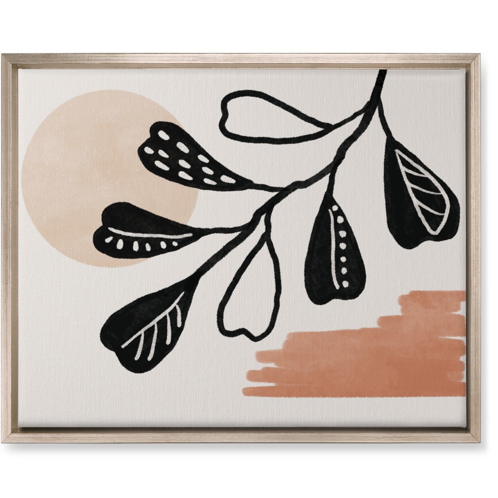 Moonlight and Leaves Wall Art, Metallic, Single piece, Canvas, 16x20, Beige, Tan