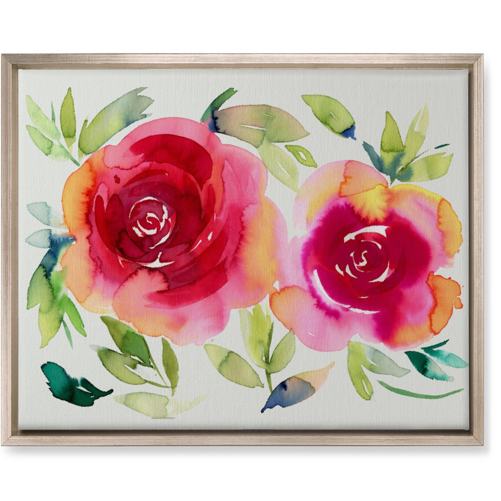 Watercolor Flowers - Pink on White Wall Art, Metallic, Single piece, Canvas, 16x20, Pink