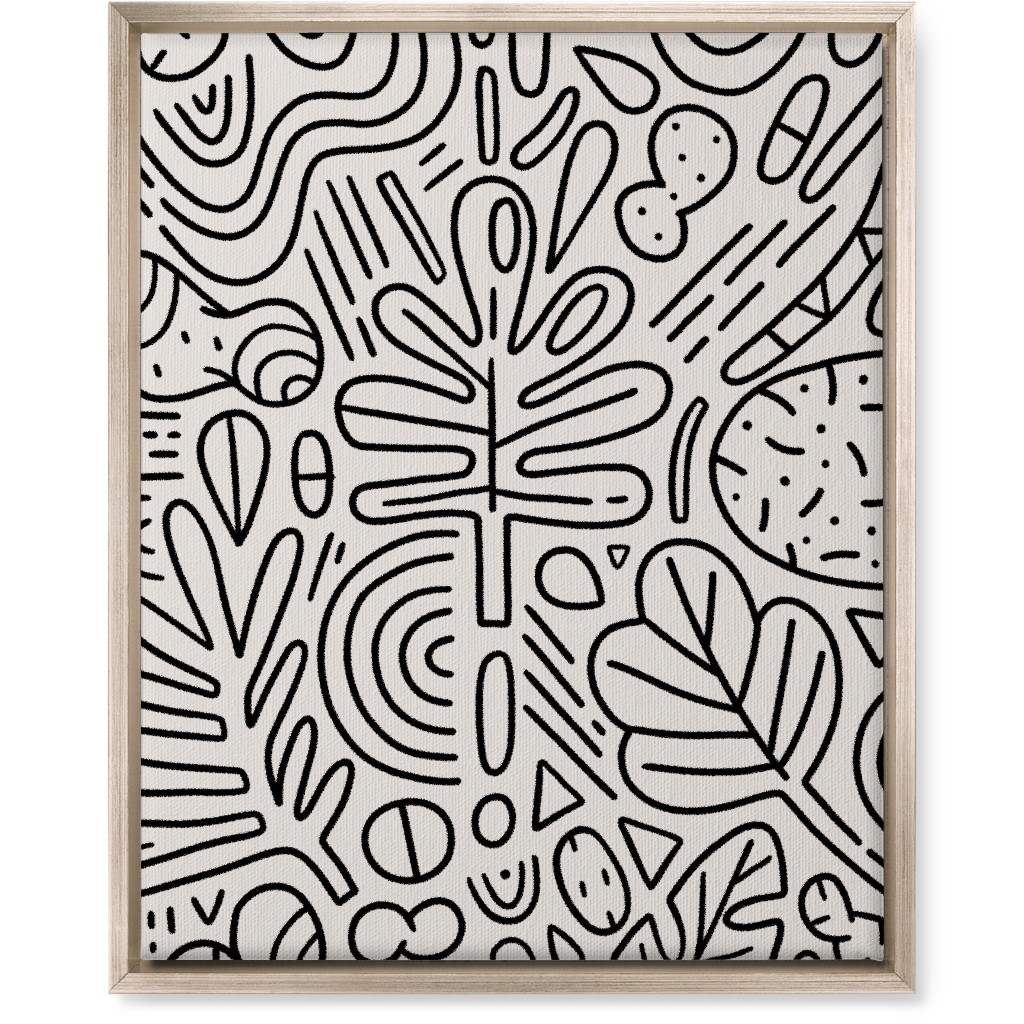 Doodles - Black and Beige Wall Art, Metallic, Single piece, Canvas, 16x20, Beige, Pearl