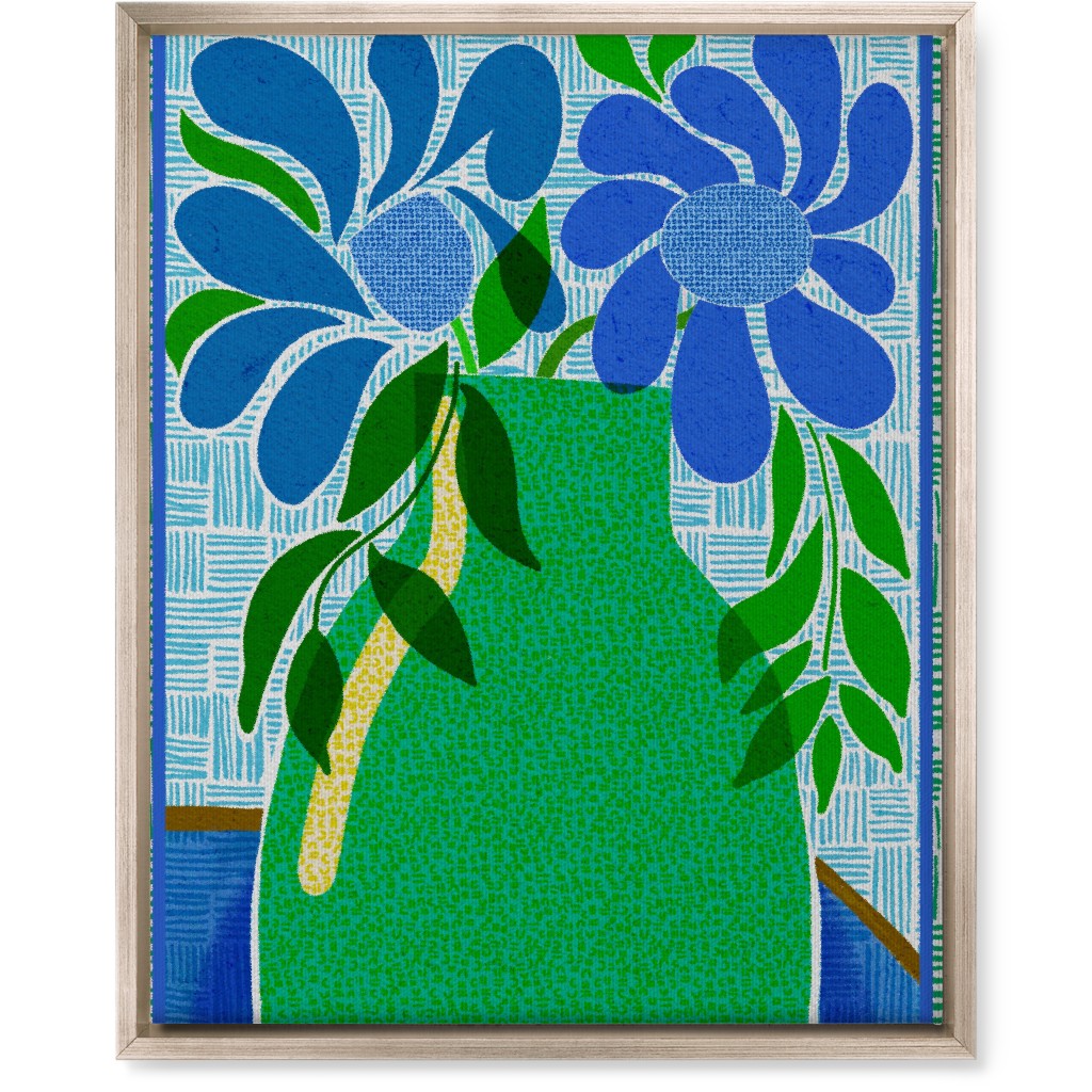 Florals in a Vase - Blue and Green Wall Art, Metallic, Single piece, Canvas, 16x20, Green, Classic Green