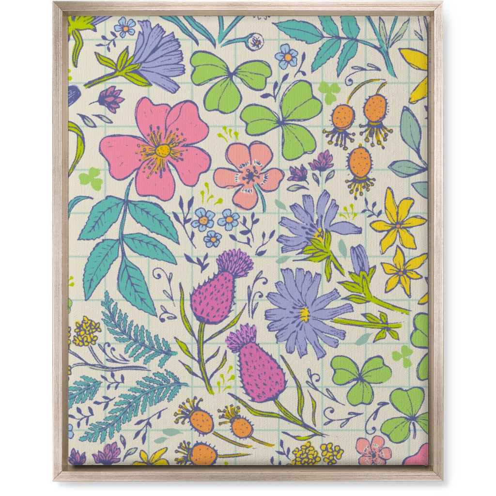 Hand Drawn Flowers - Multi Wall Art, Metallic, Single piece, Canvas, 16x20, Multicolor