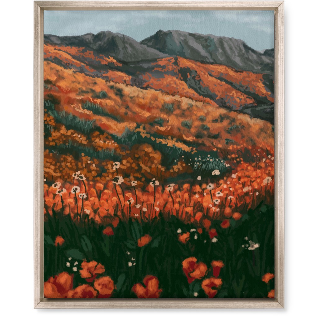 Field of Flowers - Orange and Multi Wall Art, Metallic, Single piece, Canvas, 16x20, Orange