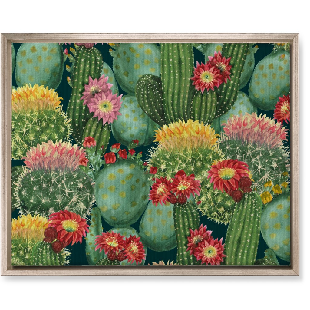 Tropical Cactus Flowers Wall Art, Metallic, Single piece, Canvas, 16x20, Multicolor