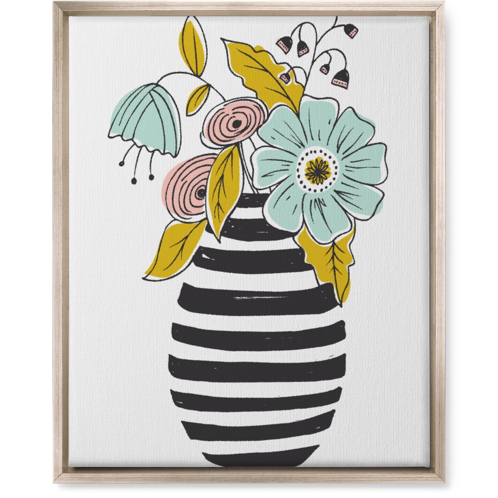 Summer Floral Vase Wall Art, Metallic, Single piece, Canvas, 16x20, Multicolor
