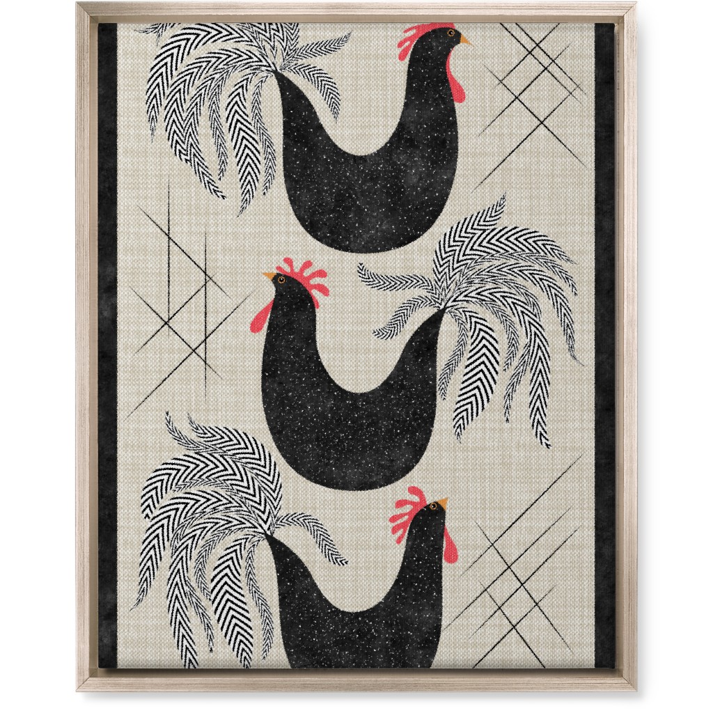 Roosters! - Black & White Wall Art, Metallic, Single piece, Canvas, 16x20, Black, Black