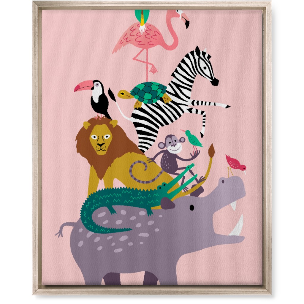 Wild Animal Tower - Pink Wall Art, Metallic, Single piece, Canvas, 16x20, Multicolor