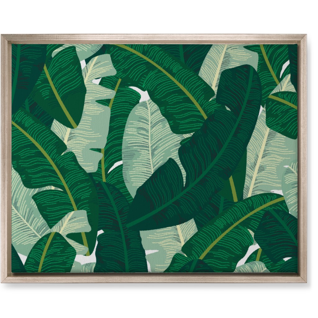 Classic Banana Leaves - Palm Springs Green Wall Art, Metallic, Single piece, Canvas, 16x20, Green, Classic Green