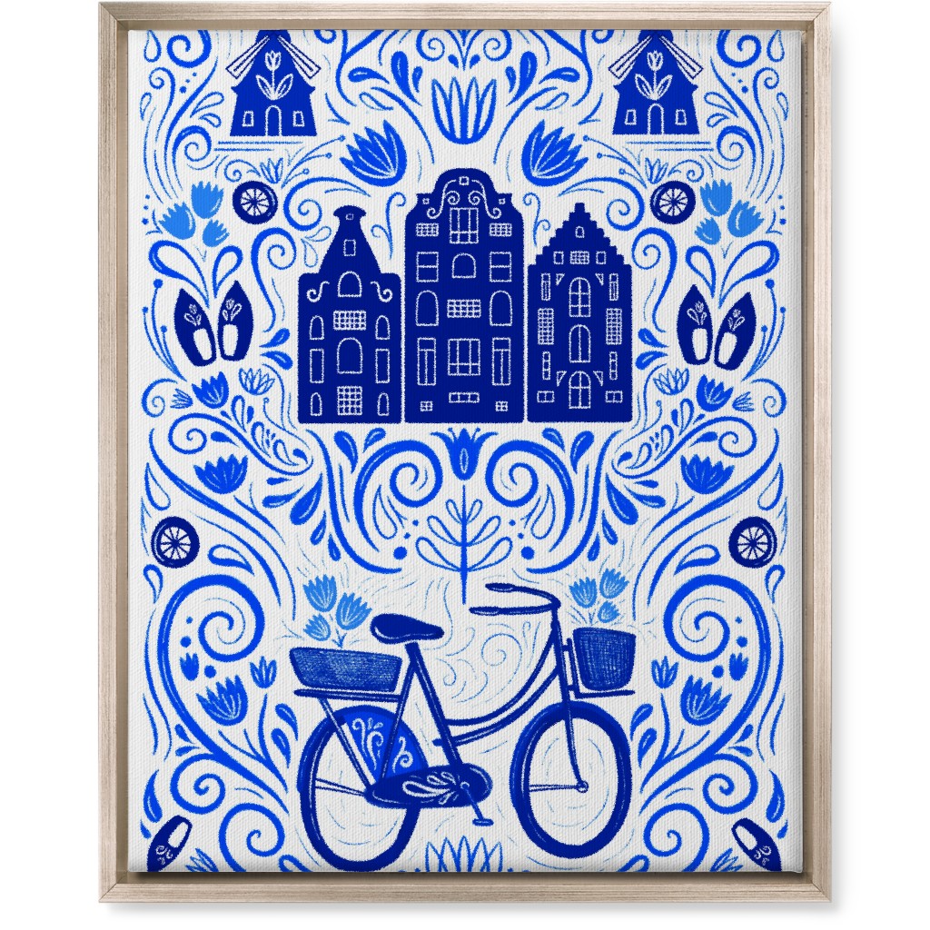 Dutch Bike Folk Art - Blue Wall Art, Metallic, Single piece, Canvas, 16x20, Blue