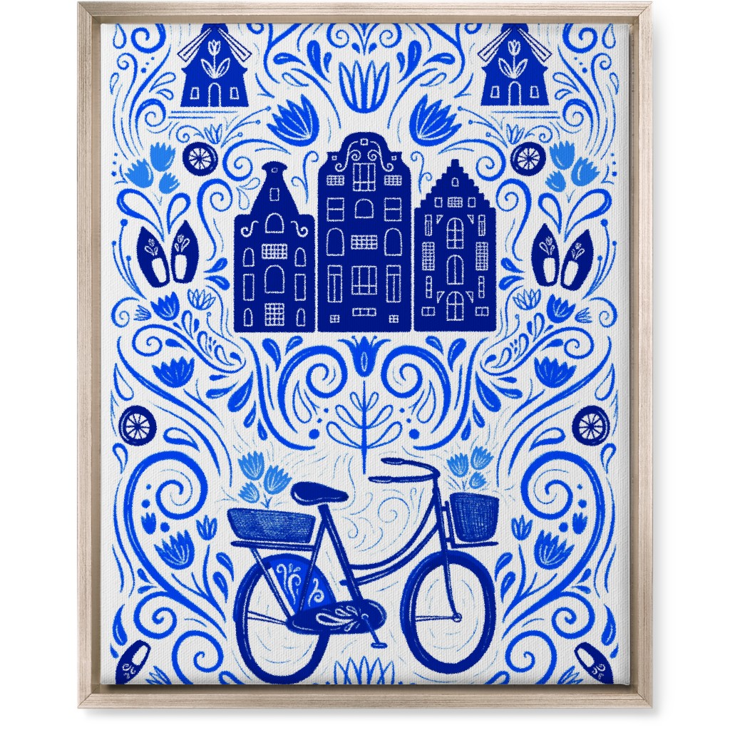 Dutch Bike Folk Art - Blue Wall Art, Metallic, Single piece, Canvas, 16x20, Blue, True Blue