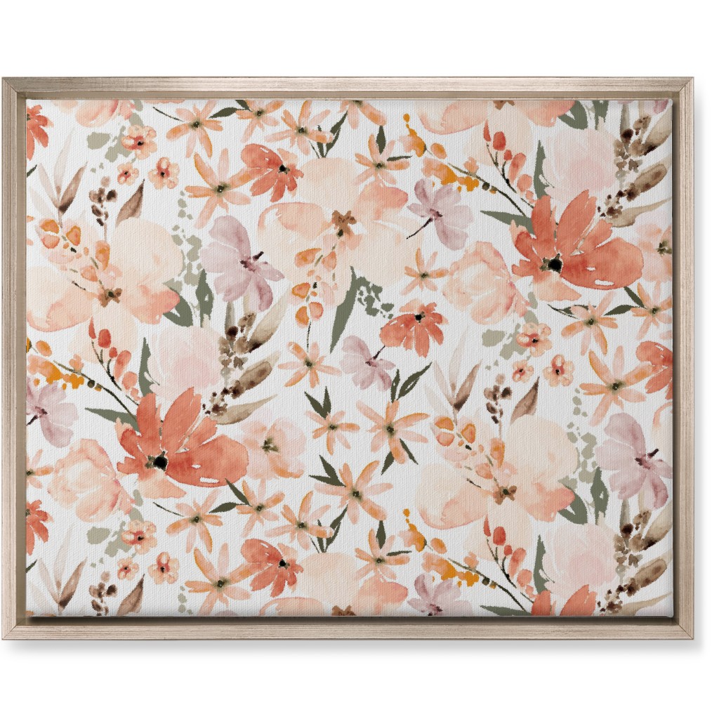 Earth Tone Floral Summer in Peach & Apricot Wall Art, Metallic, Single piece, Canvas, 16x20, Pink, Bright Pink