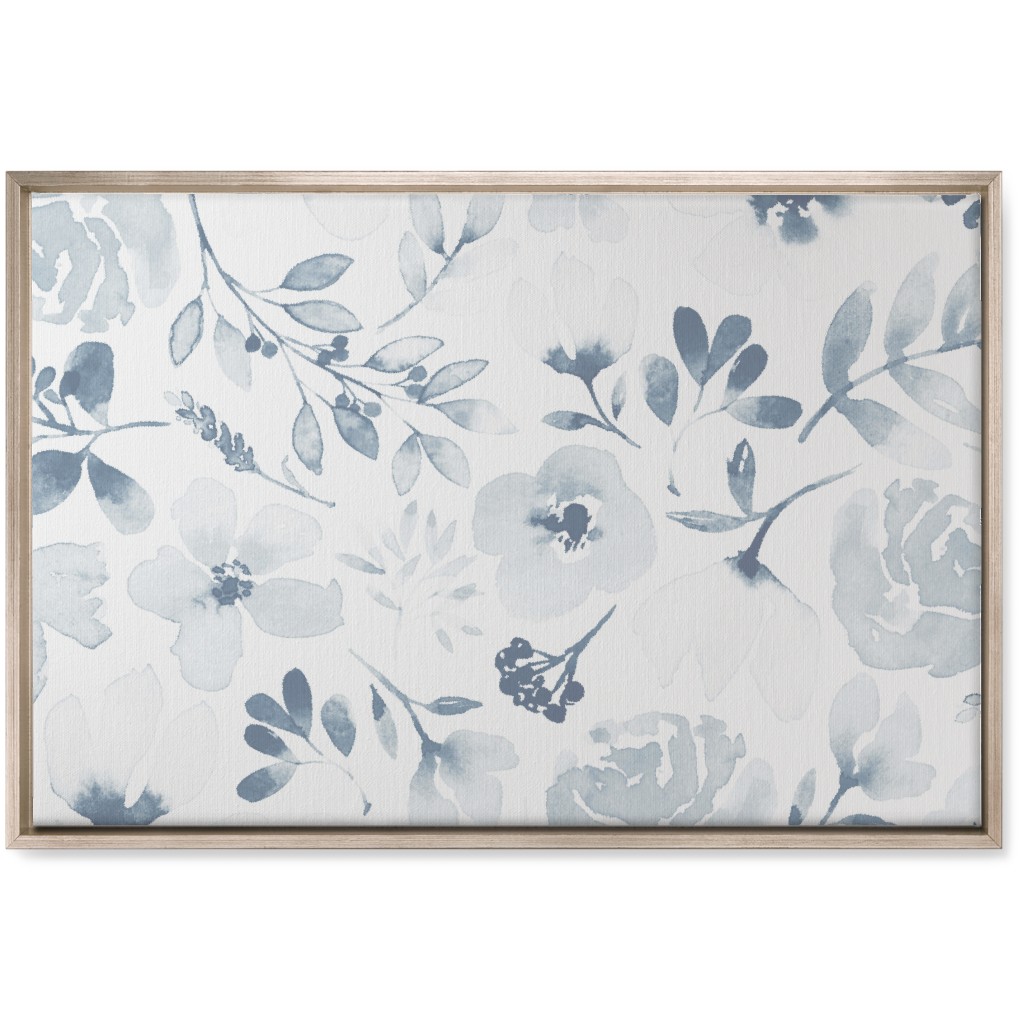Faded Floral Watercolor - Light Blue Wall Art, Metallic, Single piece, Canvas, 20x30, Blue