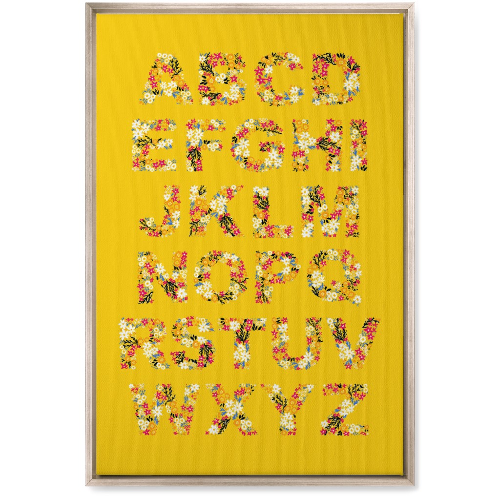 Rustic Wildflower Alphabet Wall Art, Metallic, Single piece, Canvas, 20x30, Yellow, Dandelion