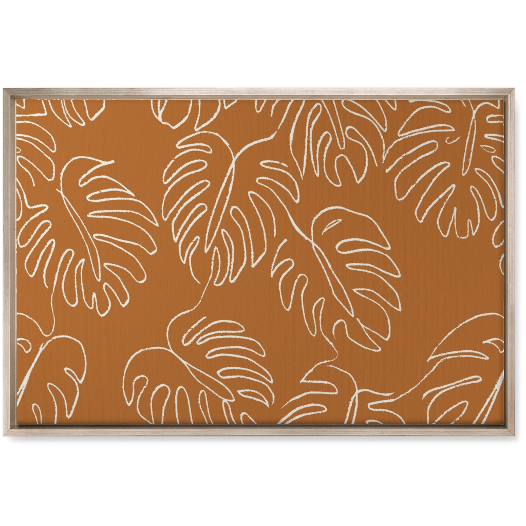 Monstera Line Art - Burnt Orange Wall Art, Metallic, Single piece, Canvas, 20x30, Orange