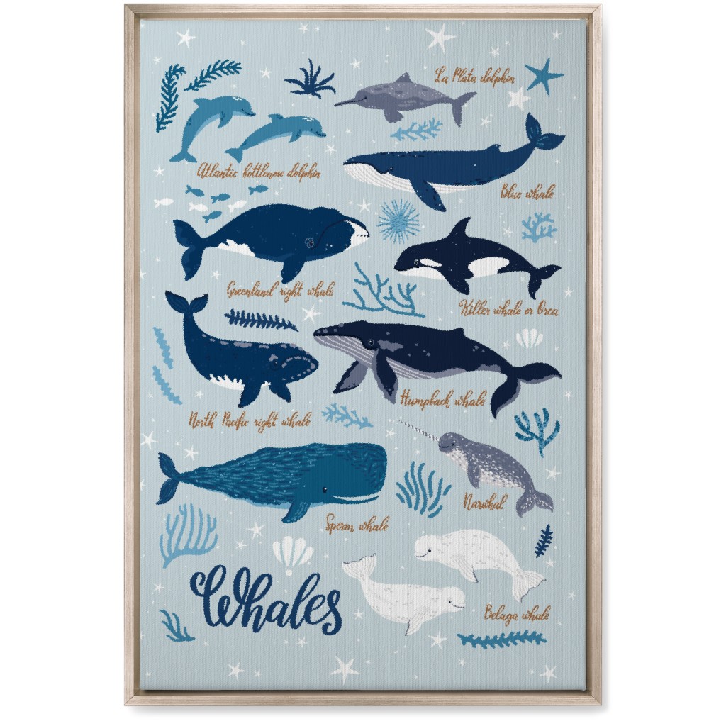 Whales of the Sea - Blue Wall Art, Metallic, Single piece, Canvas, 20x30, Blue
