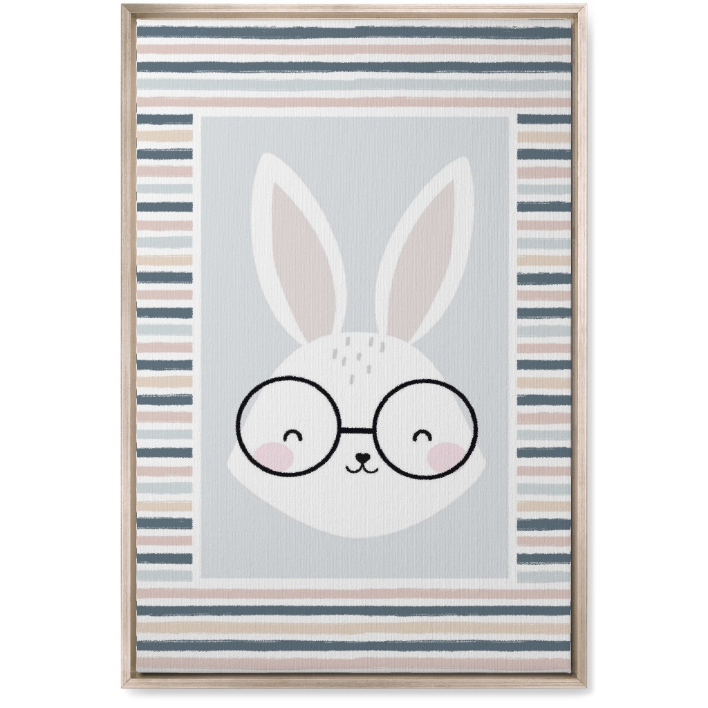 Spring Baby Boy Bunny - Neutral Soft Palette Wall Art, Metallic, Single piece, Canvas, 20x30, Blue