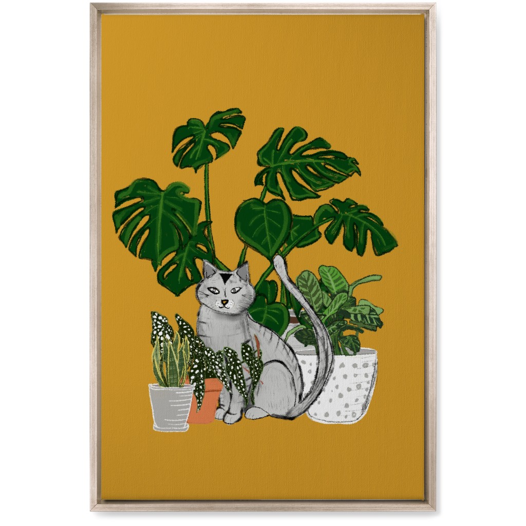 Indoor Garden Cat Wall Art, Metallic, Single piece, Canvas, 20x30, Orange