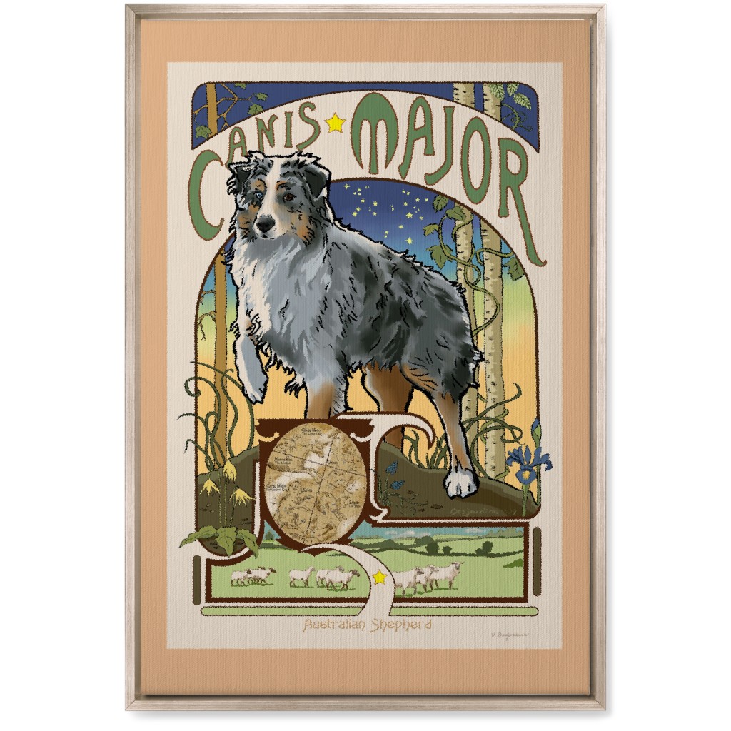 Art Nouveau Canis Major Aussie Wall Art, Metallic, Single piece, Canvas, 20x30, Multicolor