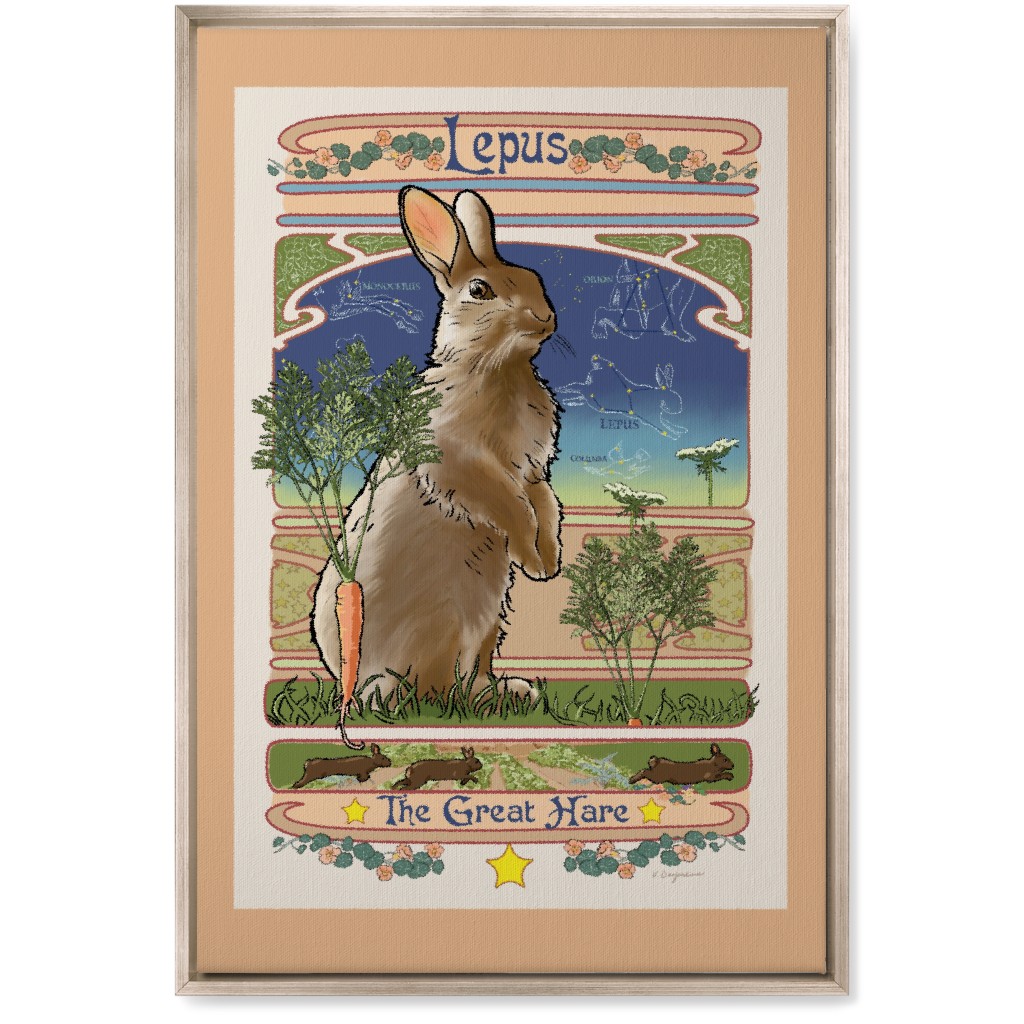 Art Nouveau Hare Wall Art, Metallic, Single piece, Canvas, 20x30, Brown, Brown