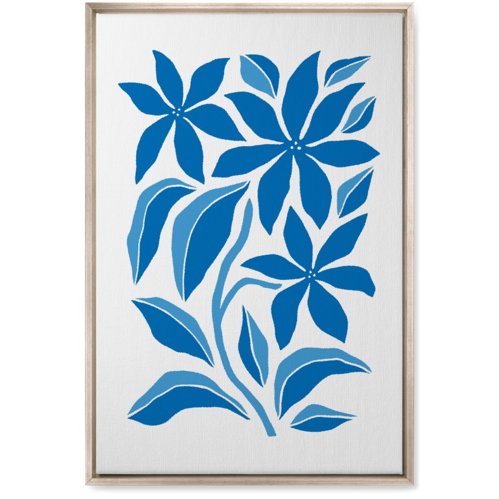 Minimalist Block Botanical Floral - Blue Wall Art, Metallic, Single piece, Canvas, 20x30, Blue, True Blue