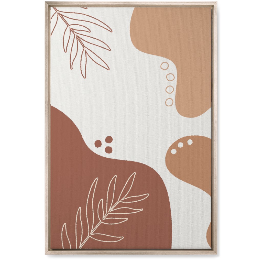 Abstract Shapes and Fern Leaves - Earth Tones Wall Art, Metallic, Single piece, Canvas, 20x30, Orange