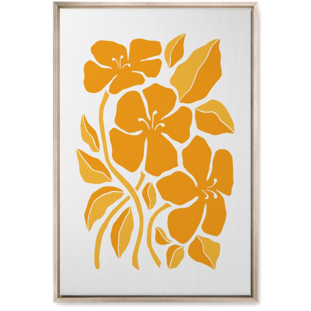 Minimalist Block Hibiscus Floral - Yellow Wall Art, Metallic, Single piece, Canvas, 20x30, Orange, Orange
