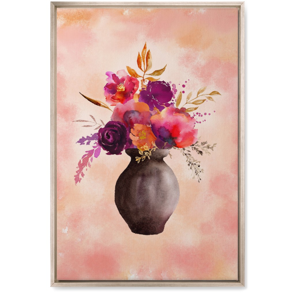 Flowers in a Vase Wall Art, Metallic, Single piece, Canvas, 20x30, Pink, Poppy