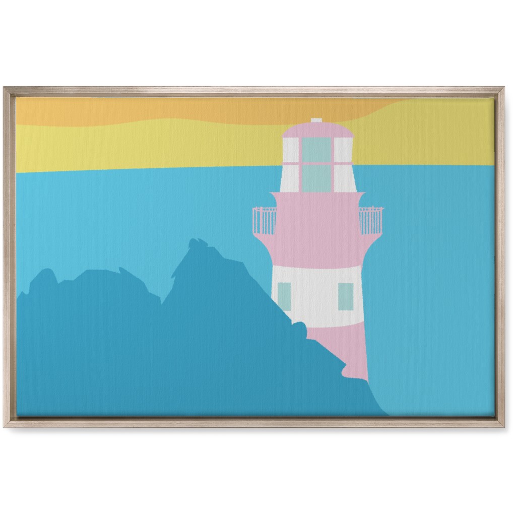 Minamalist Rocky Caribbean Lighthouse - Bold Wall Art, Metallic, Single piece, Canvas, 20x30, Multicolor