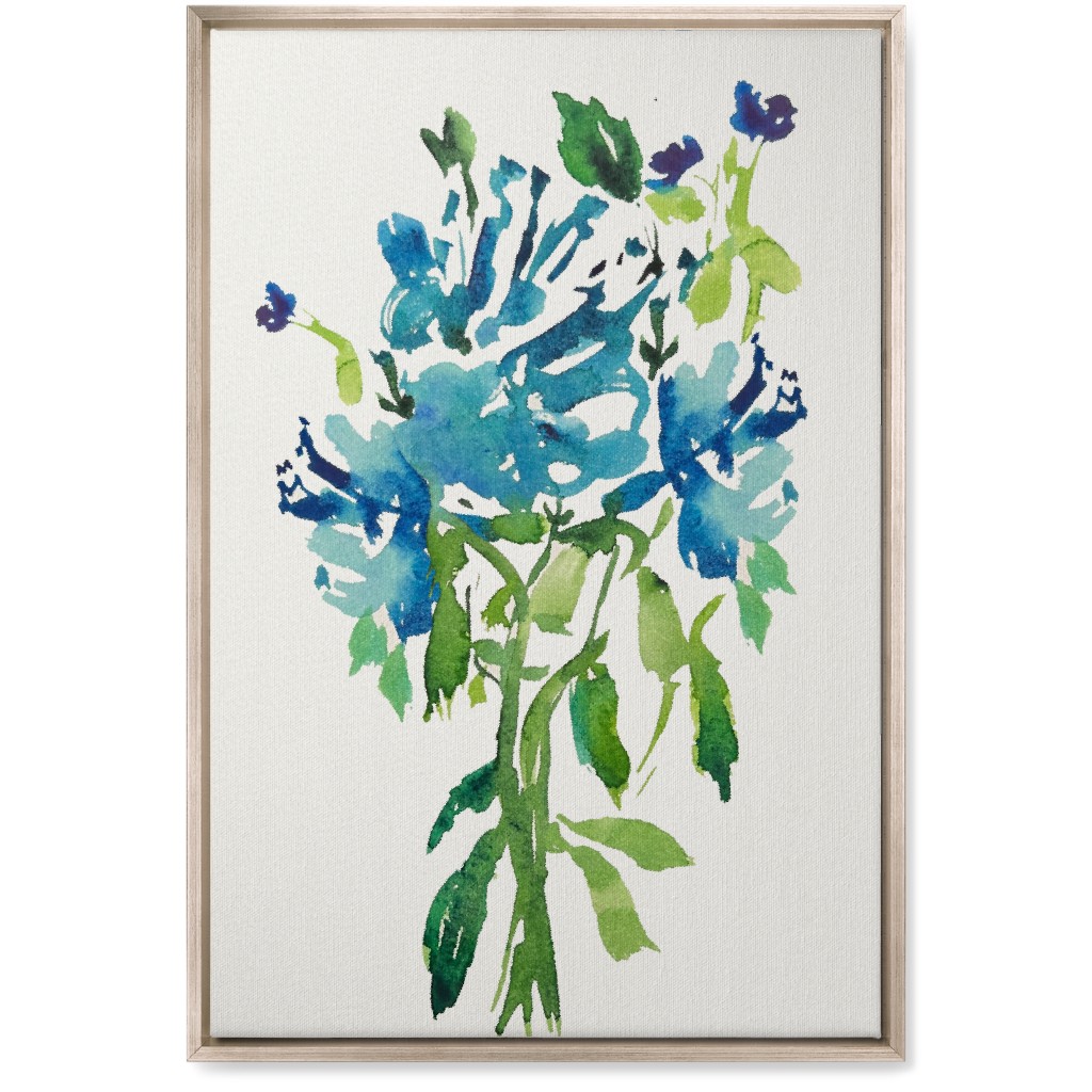 Watercolor Florals - Blue Wall Art, Metallic, Single piece, Canvas, 20x30, Blue, True Blue