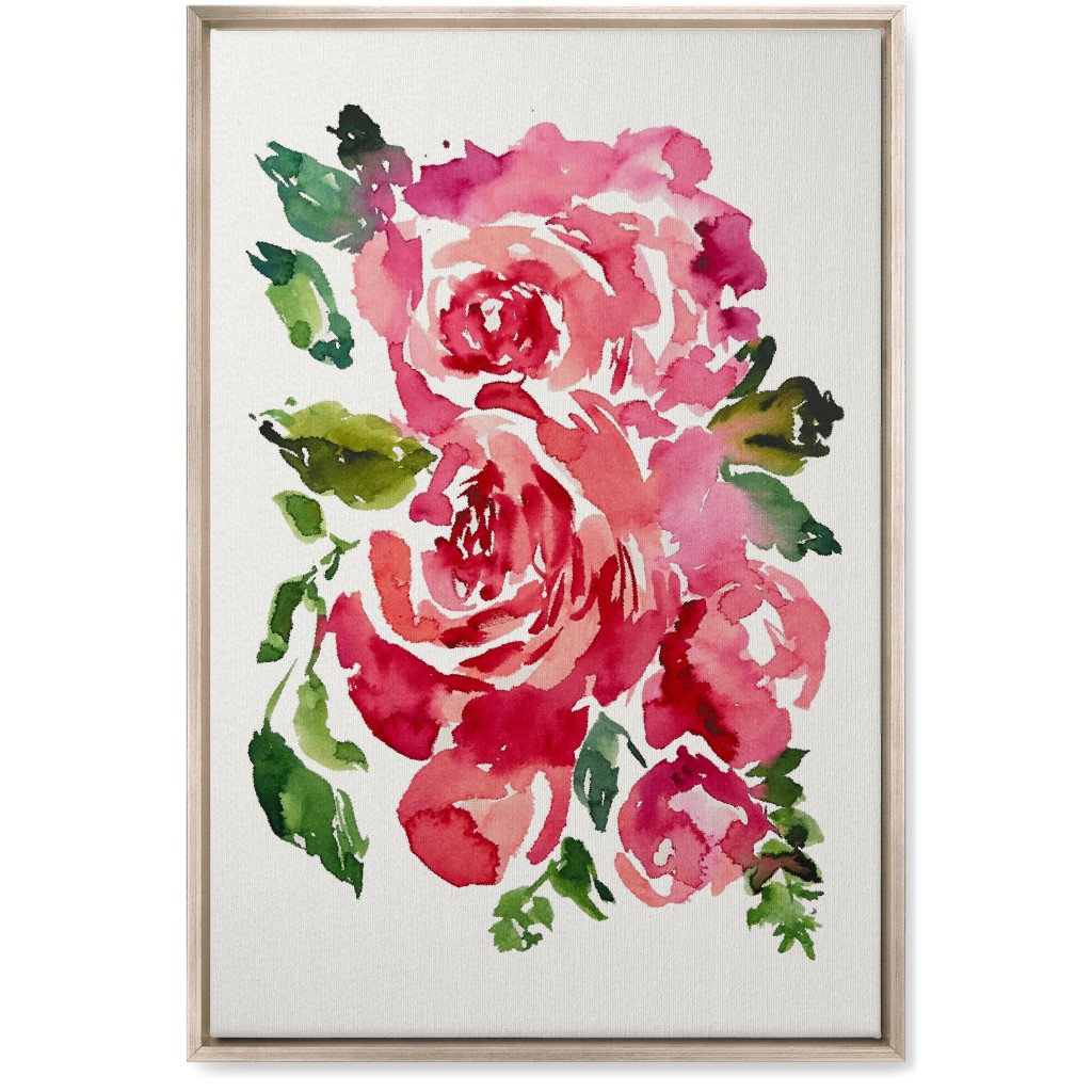 Watercolor Roses - Red Wall Art, Metallic, Single piece, Canvas, 20x30, Pink, Bright Pink