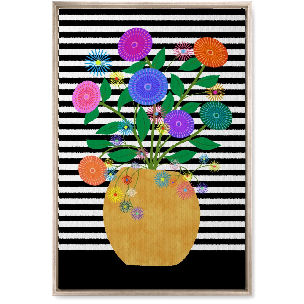Striped Vase With Flowers - Multi Wall Art, Metallic, Single piece, Canvas, 20x30, Multicolor