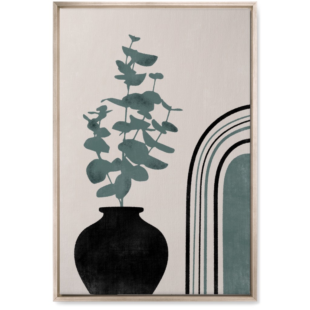 Modern Eucalytus Vase - Green and Ivory Wall Art, Metallic, Single piece, Canvas, 20x30, Green