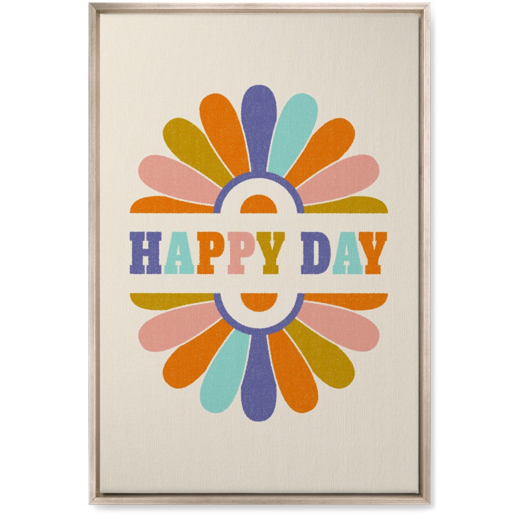 Happy Day Daisy Sun - Multi on Beige Wall Art, Metallic, Single piece, Canvas, 20x30, Multicolor