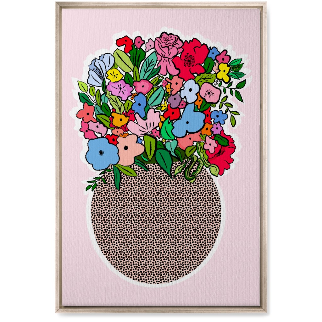 Pretty Happy - Multi on Pink Wall Art, Metallic, Single piece, Canvas, 20x30, Pink, Bright Pink