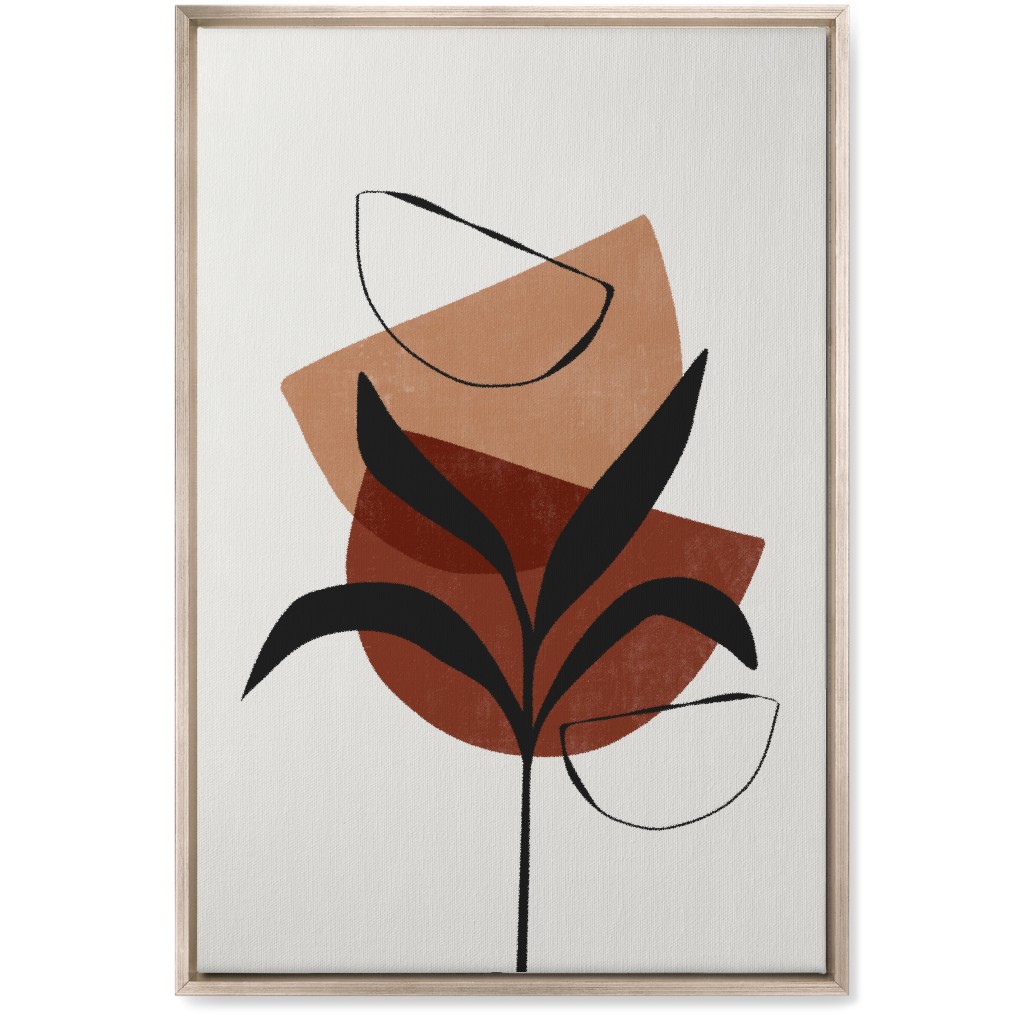Abstract Leaf Silhouette - Terracotta and Ivory Wall Art, Metallic, Single piece, Canvas, 20x30, Brown, Brown