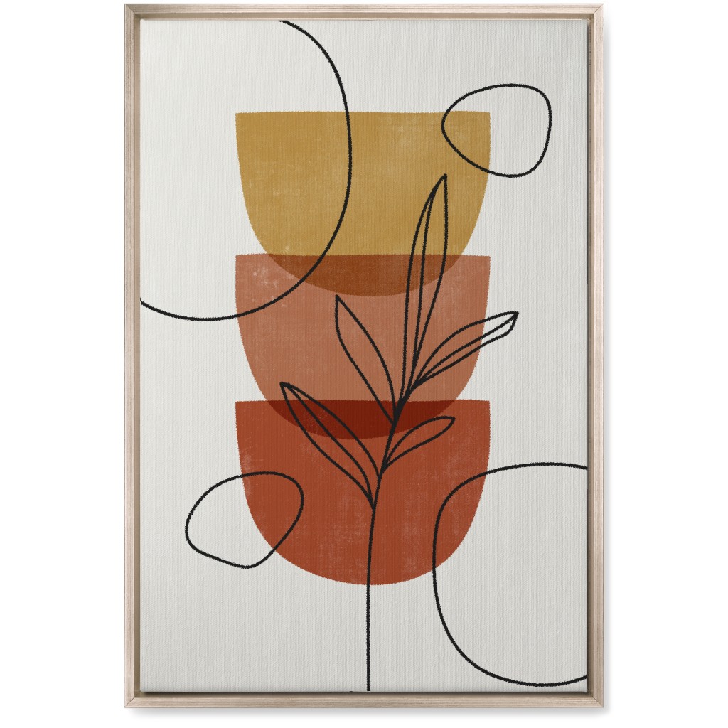 Abstract Leaf Stack - Terracotta and Ivory Wall Art, Metallic, Single piece, Canvas, 20x30, Brown, Brown
