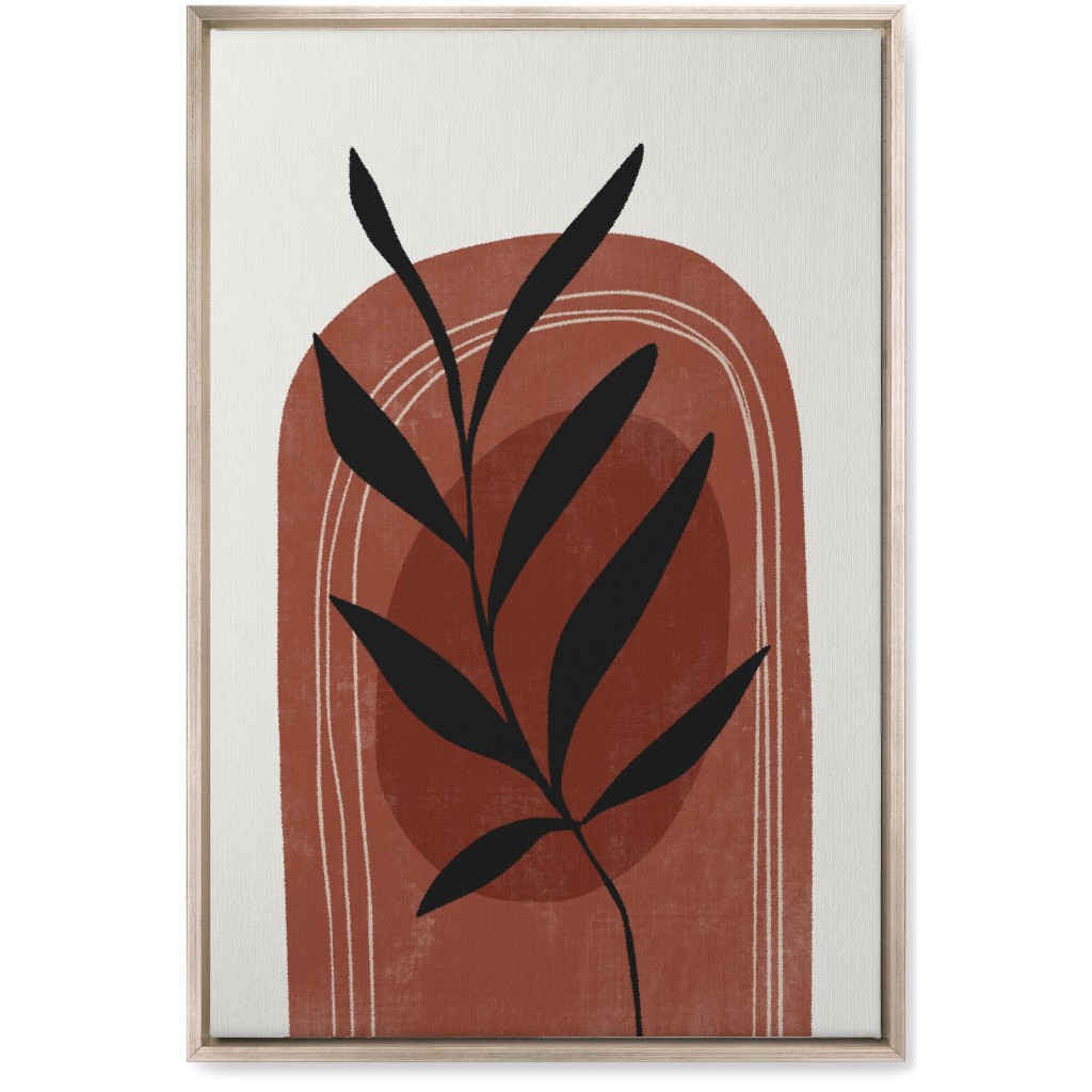 Abstract Leaf Sunrise - Terracotta and Ivory Wall Art, Metallic, Single piece, Canvas, 20x30, Brown