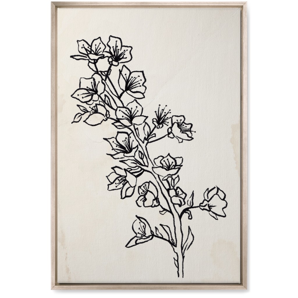 Vintage Plum Tree Sketch - Beige and Black Wall Art, Metallic, Single piece, Canvas, 20x30, Beige