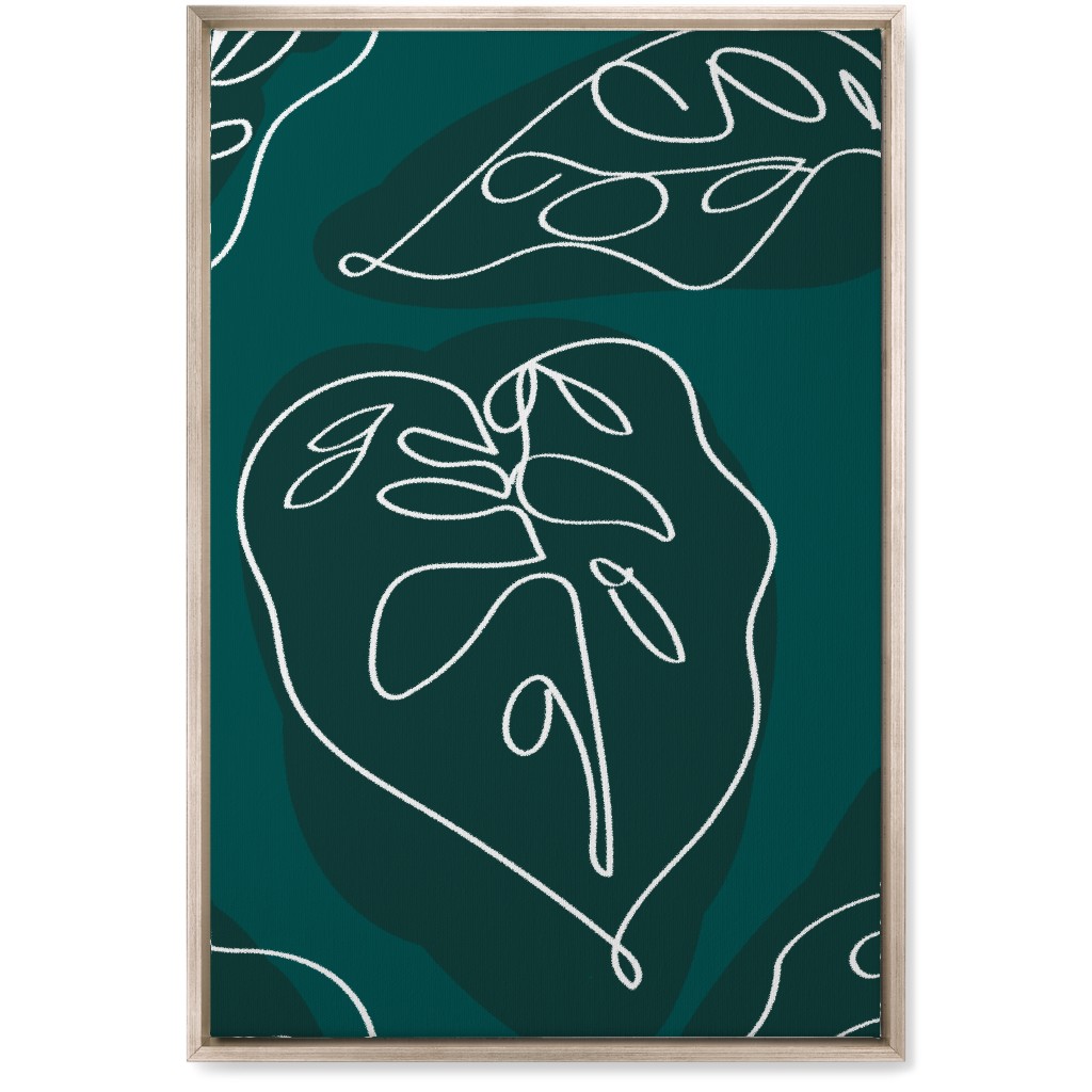 Minimalist Modern Line Art Monstera - Green Wall Art, Metallic, Single piece, Canvas, 20x30, Green