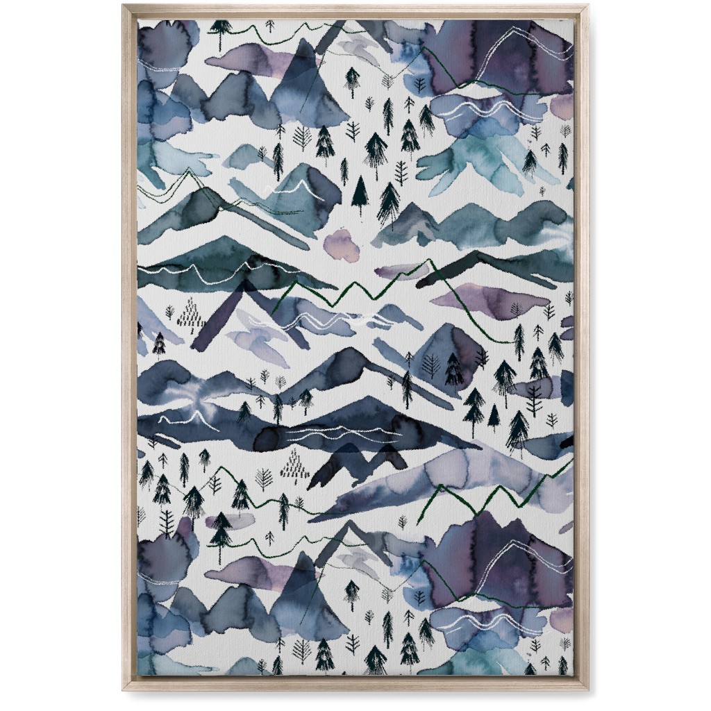 Watercolor Mountains - Blue on White Wall Art, Metallic, Single piece, Canvas, 20x30, Blue, True Blue