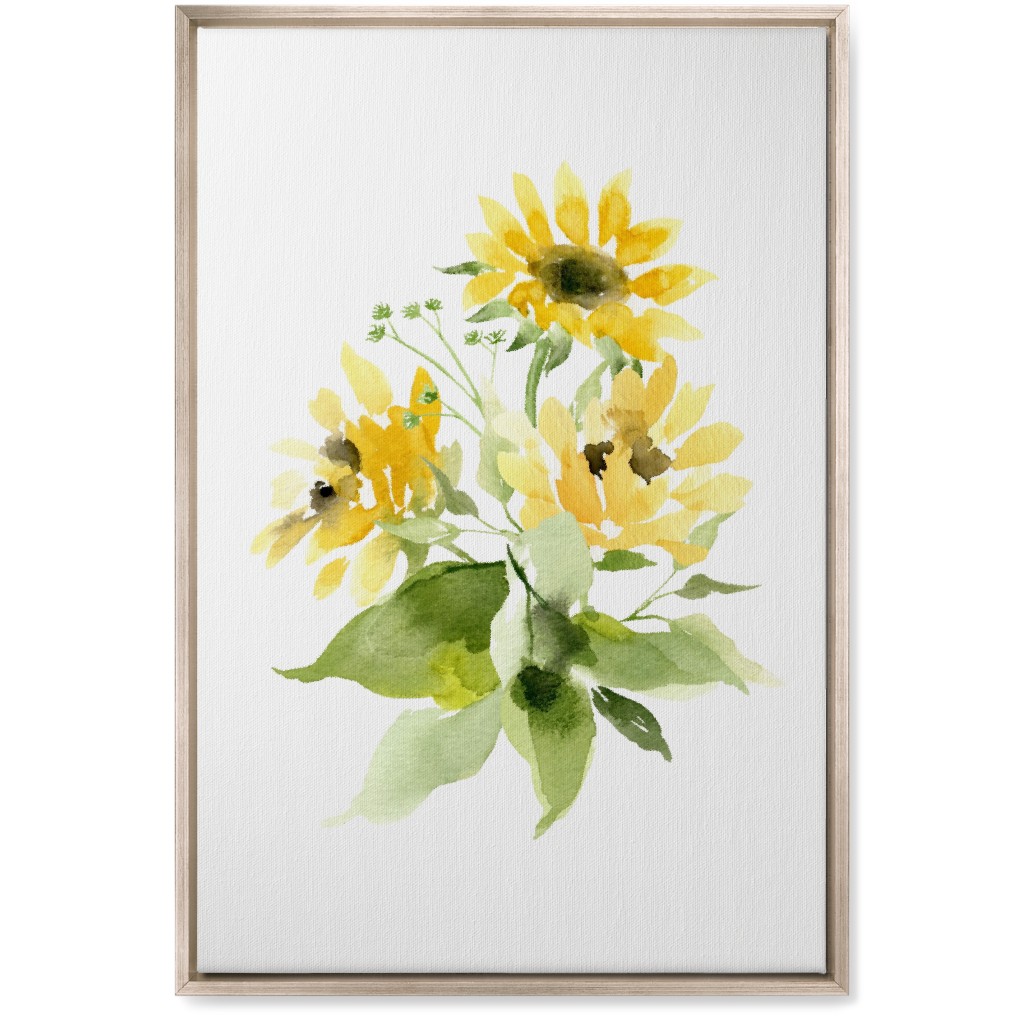 Bunch of Sunflowers Watercolor - Yellow Wall Art, Metallic, Single piece, Canvas, 20x30, Yellow, Classic Yellow