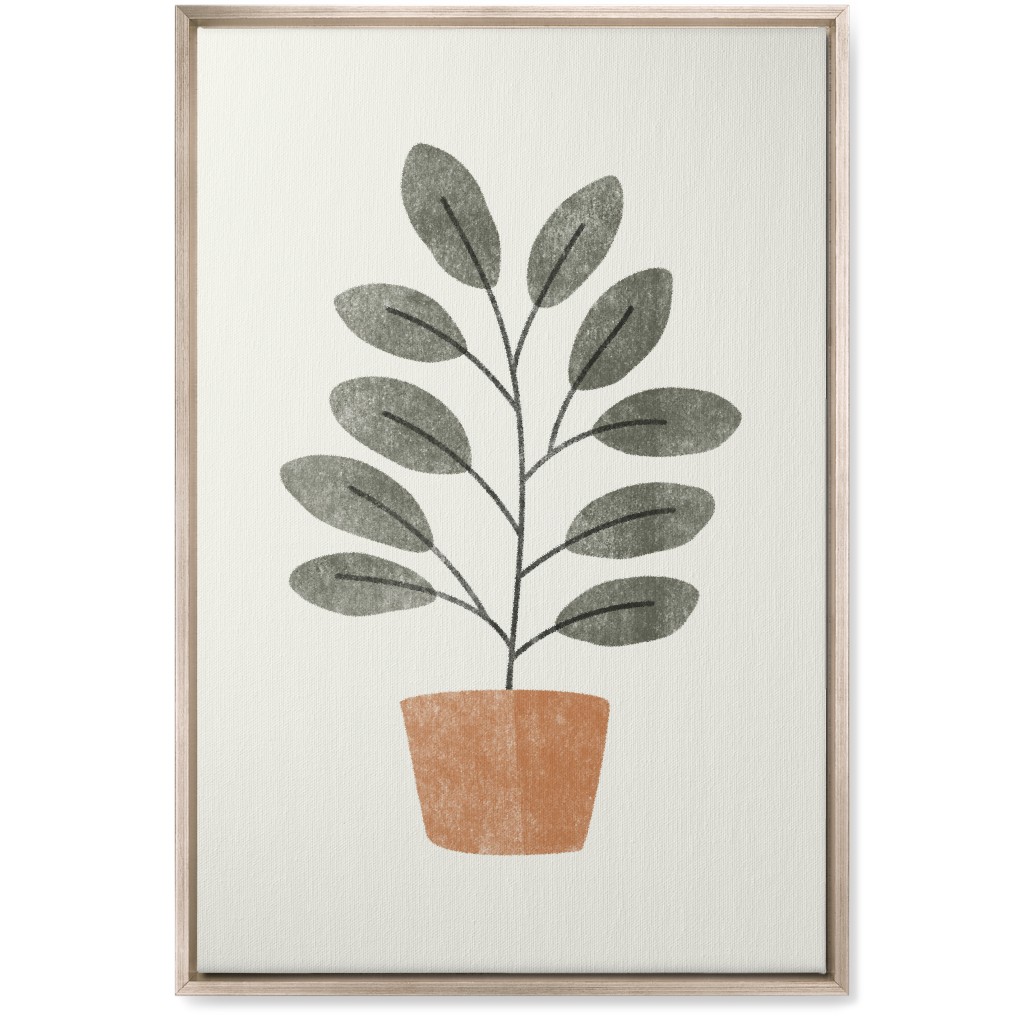 Botanical Plant in Pot - Gray and Beige Wall Art, Metallic, Single piece, Canvas, 20x30, Gray