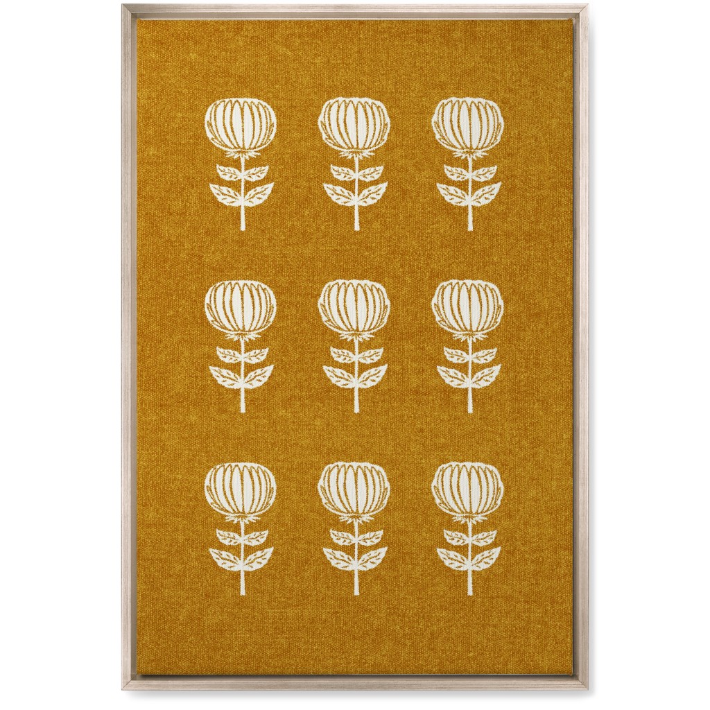 Block Print Floral Wall Art, Metallic, Single piece, Canvas, 20x30, Yellow