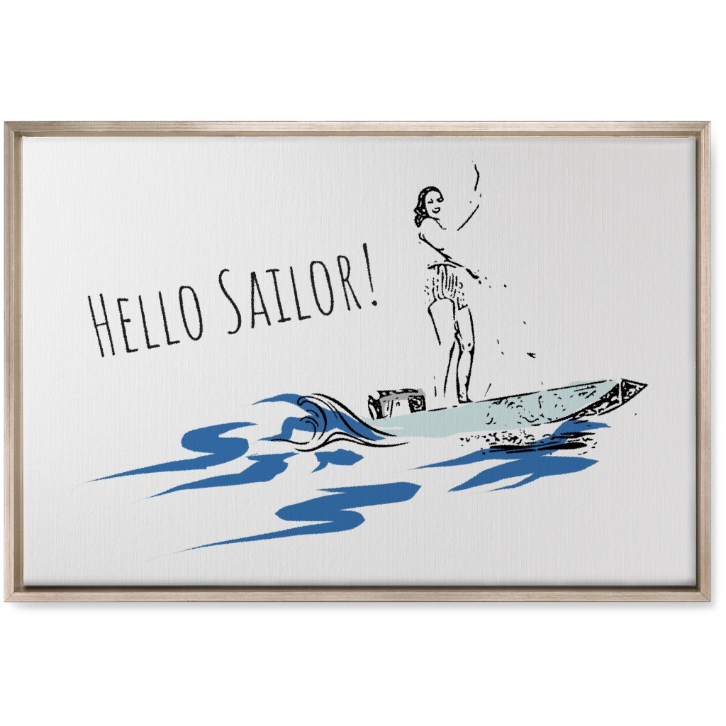 Hello Sailor Girl - White and Blue Wall Art, Metallic, Single piece, Canvas, 20x30, Blue