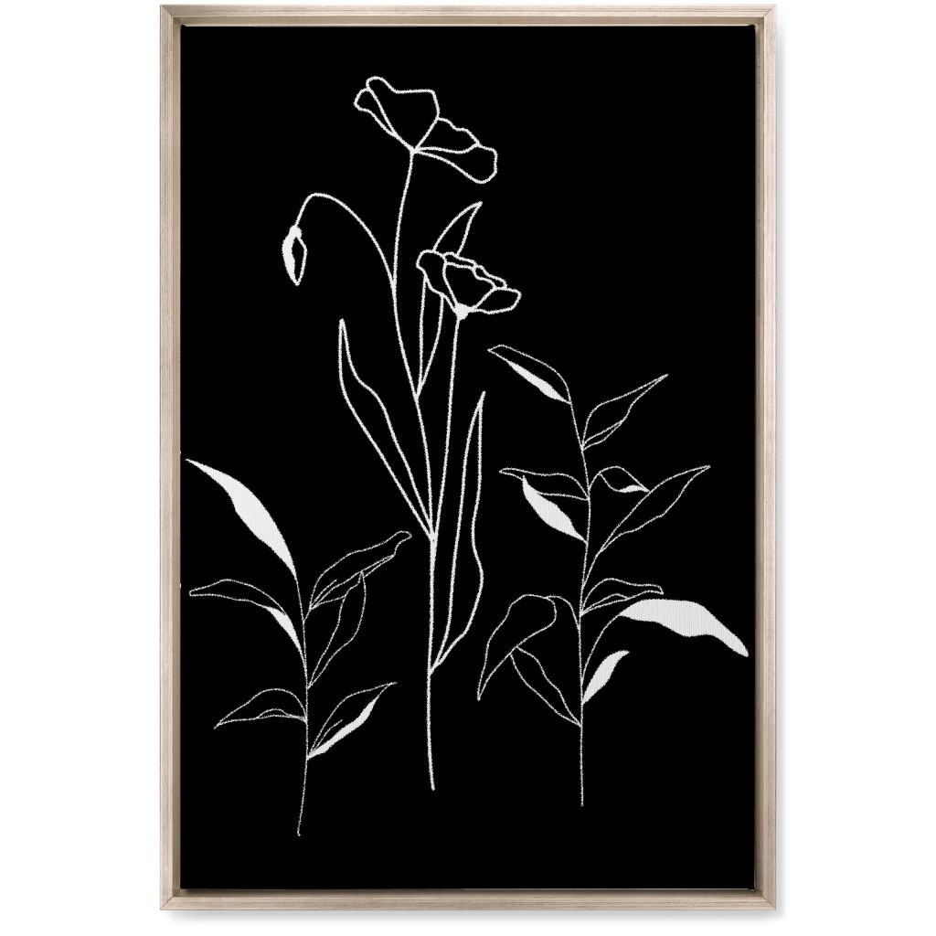 Meadow Botanical - Black and White Wall Art, Metallic, Single piece, Canvas, 20x30, Black, Black