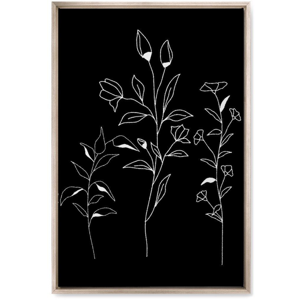 Wildflower Botanical - Black and White Wall Art, Metallic, Single piece, Canvas, 20x30, Black