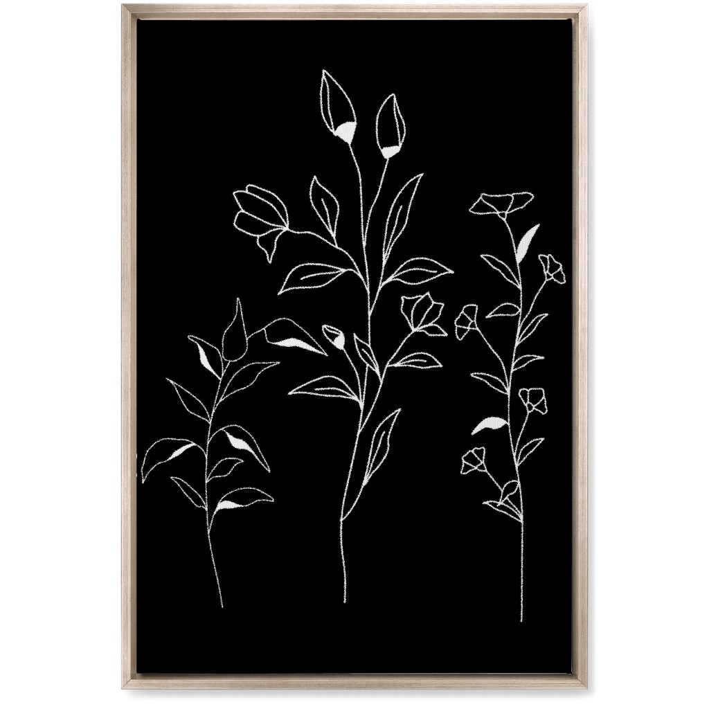 Wildflower Botanical - Black and White Wall Art, Metallic, Single piece, Canvas, 20x30, Black, Black