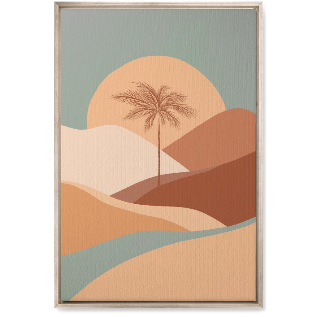 Tropical Boho Palm Sunset - Orange and Blue Wall Art, Metallic, Single piece, Canvas, 20x30, Multicolor