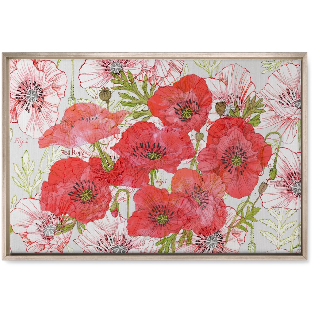 Poppy Romance - Red Wall Art, Metallic, Single piece, Canvas, 20x30, Red