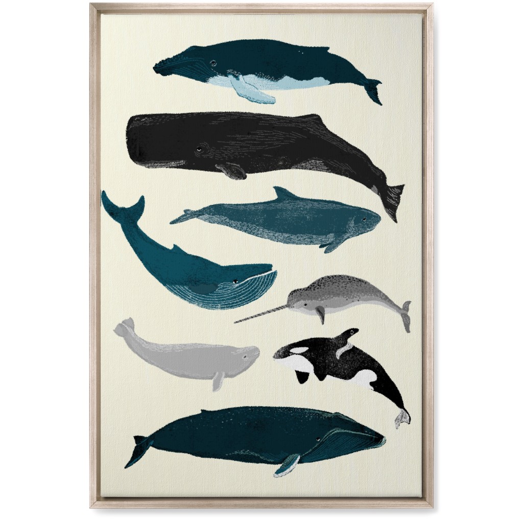 Ocean Whales on White Wall Art, Metallic, Single piece, Canvas, 20x30, Blue