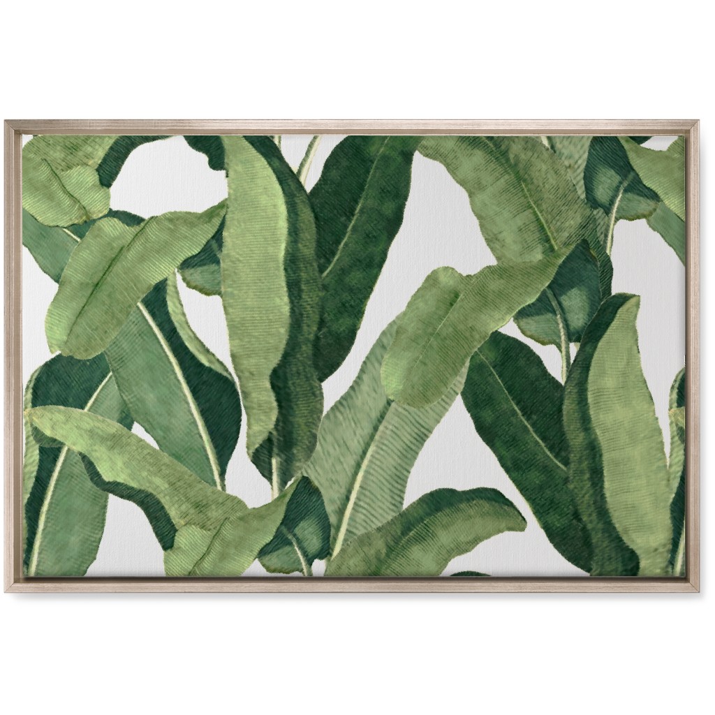 Tropical Leaves - Greens on White Wall Art, Metallic, Single piece, Canvas, 20x30, Green